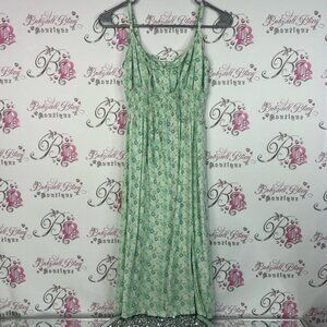 Bluenotes dress smocked tie up flower ribbon Green Floral dress